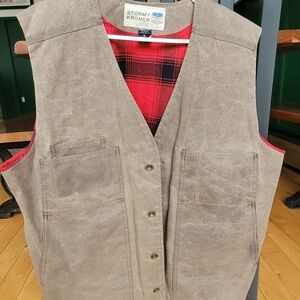 Stormy Kromer Waxed Cotton Vest with Red Plaid Lining